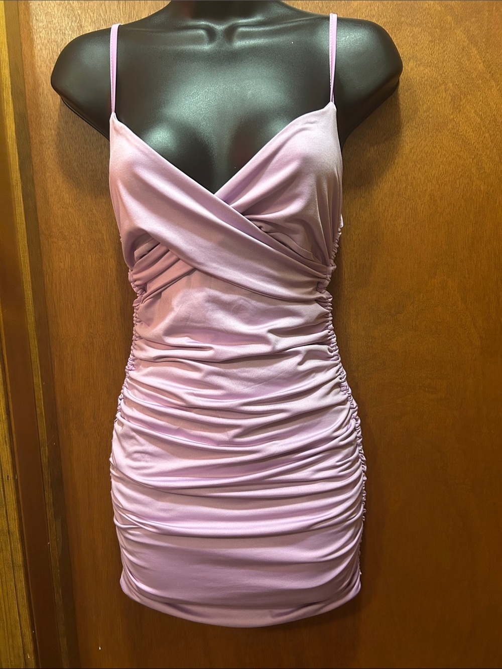 Satin Ruched Slip Dress in Light Pink - Homecoming